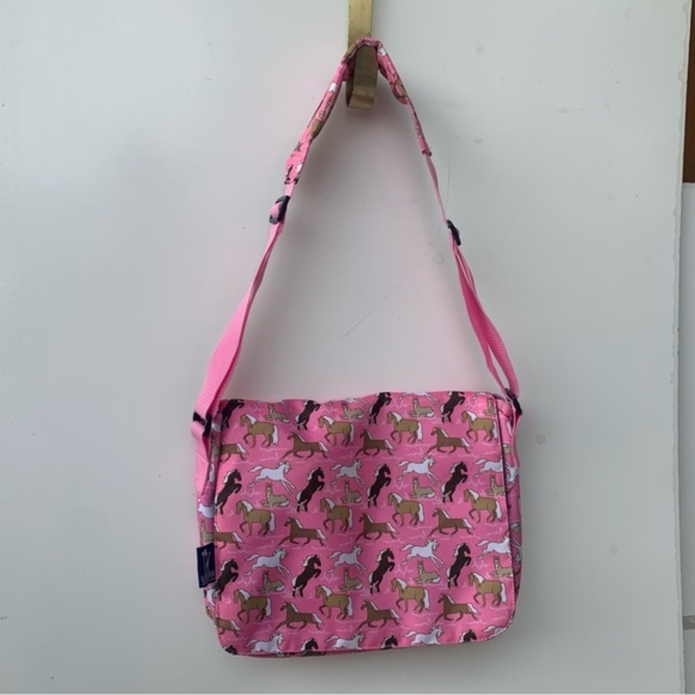 Wildkin pony lap top bag adjustable strap for crossbody. Horse lover pink